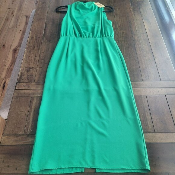 Entro Green Sleeveless Midi Dress With Cowl Neck & Elastic Waist - Size M - Picture 1 of 8